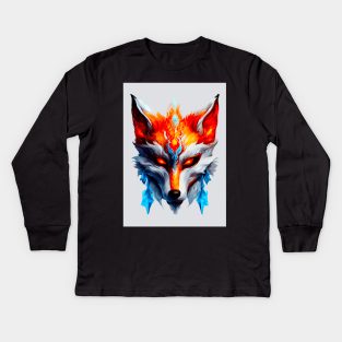 Fire and Ice Fantasy Kitsune Fox Mask Kids Long Sleeve T-Shirt